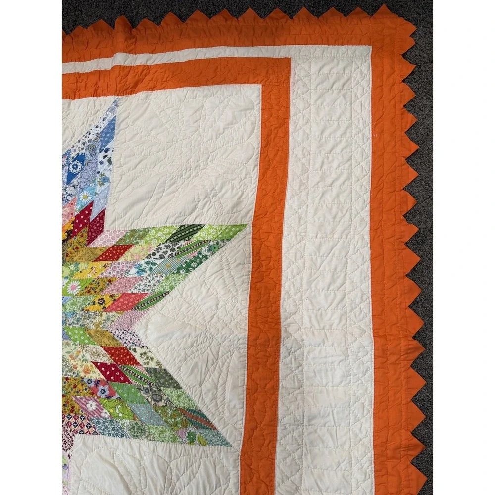Gorgeous Vintage Lone Star Quilt Handmade 69x87 Prairie Edge Vibrant From Kansas